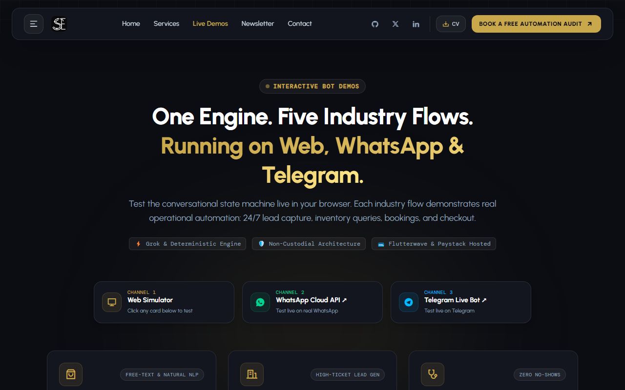 Autonomous Bots & Webhook Workflows homepage screenshot