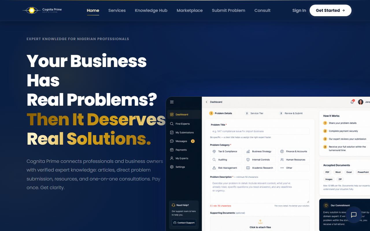 Cognita Prime Solutions — Digital Business Systems & Web Platforms homepage screenshot