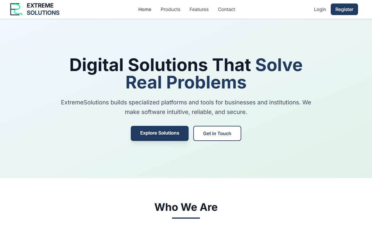 ExtremeSolutions — Technical Infrastructure & Client Solutions homepage screenshot