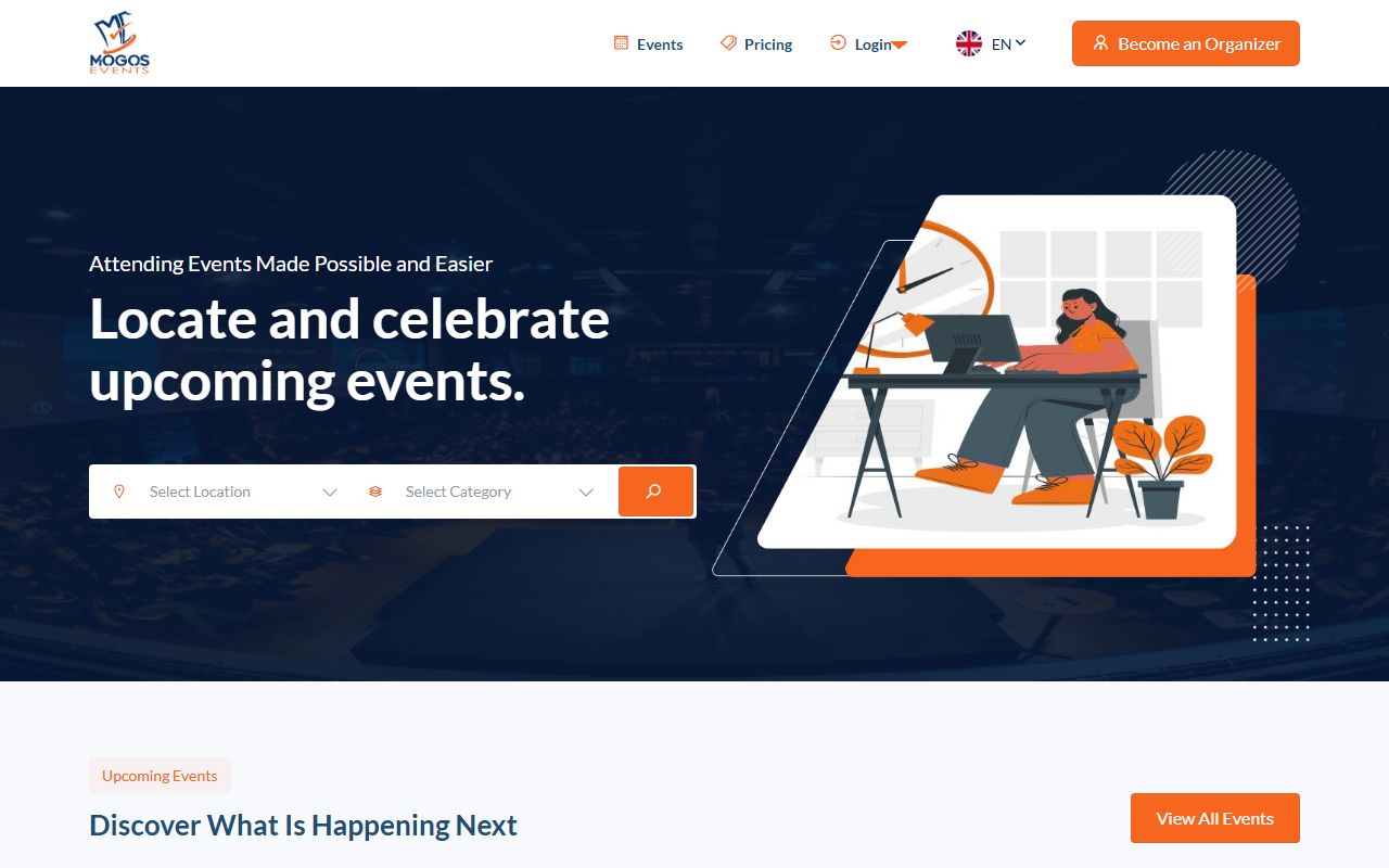 MogosEvent — Event Ticketing Platform & Mobile REST API homepage screenshot